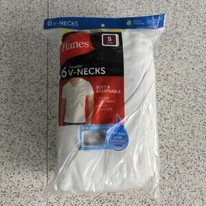NWT HANES Men’s V-Neck 6-Pack White Under Shirts Flaw New Tags Essential Small